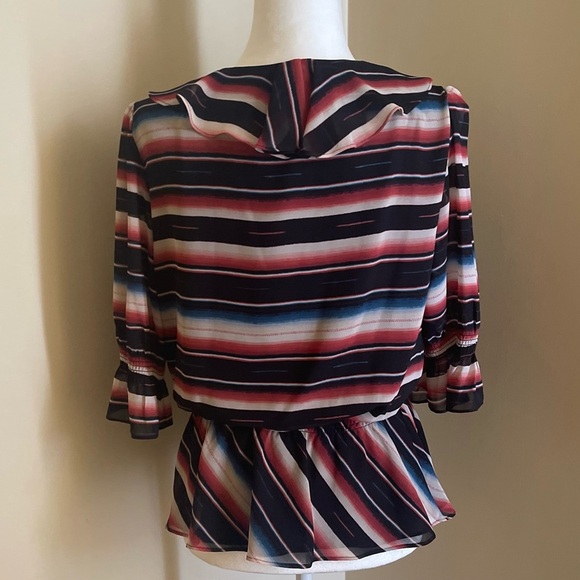 Lauren Ralph Lauren Blanket Stripe Georgette Peplum Blouse - Picture 3 of 7